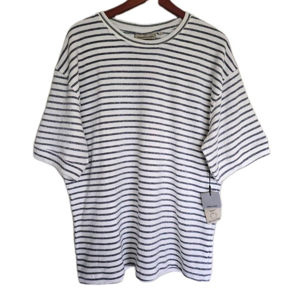 Amongst Others Men's Medium Cream Crew Neck T-Shirt Boxy Fit Drop Shoulder NWT